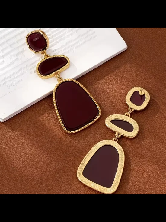 Red and Gold Drop Statement Earrings - Picture 4 of 6